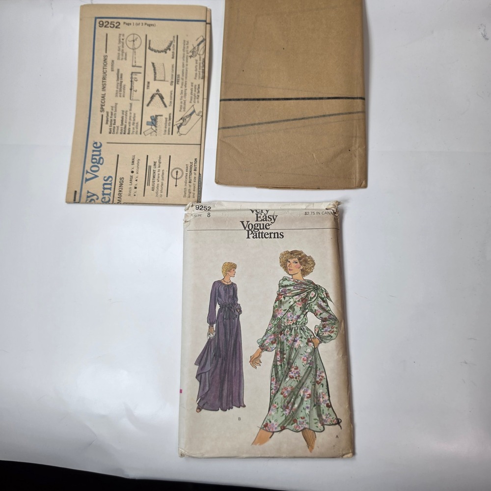 Vogue 9252 Vintage 70s Dress Scarf Sewing Pattern Size 8 Very Easy UNCUT FF